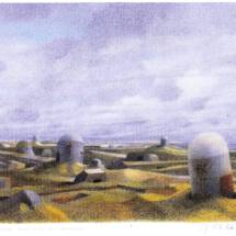 Strategische-wichtige Landschaft, Farbstiftzechning auf Karton, 1975, 60x80